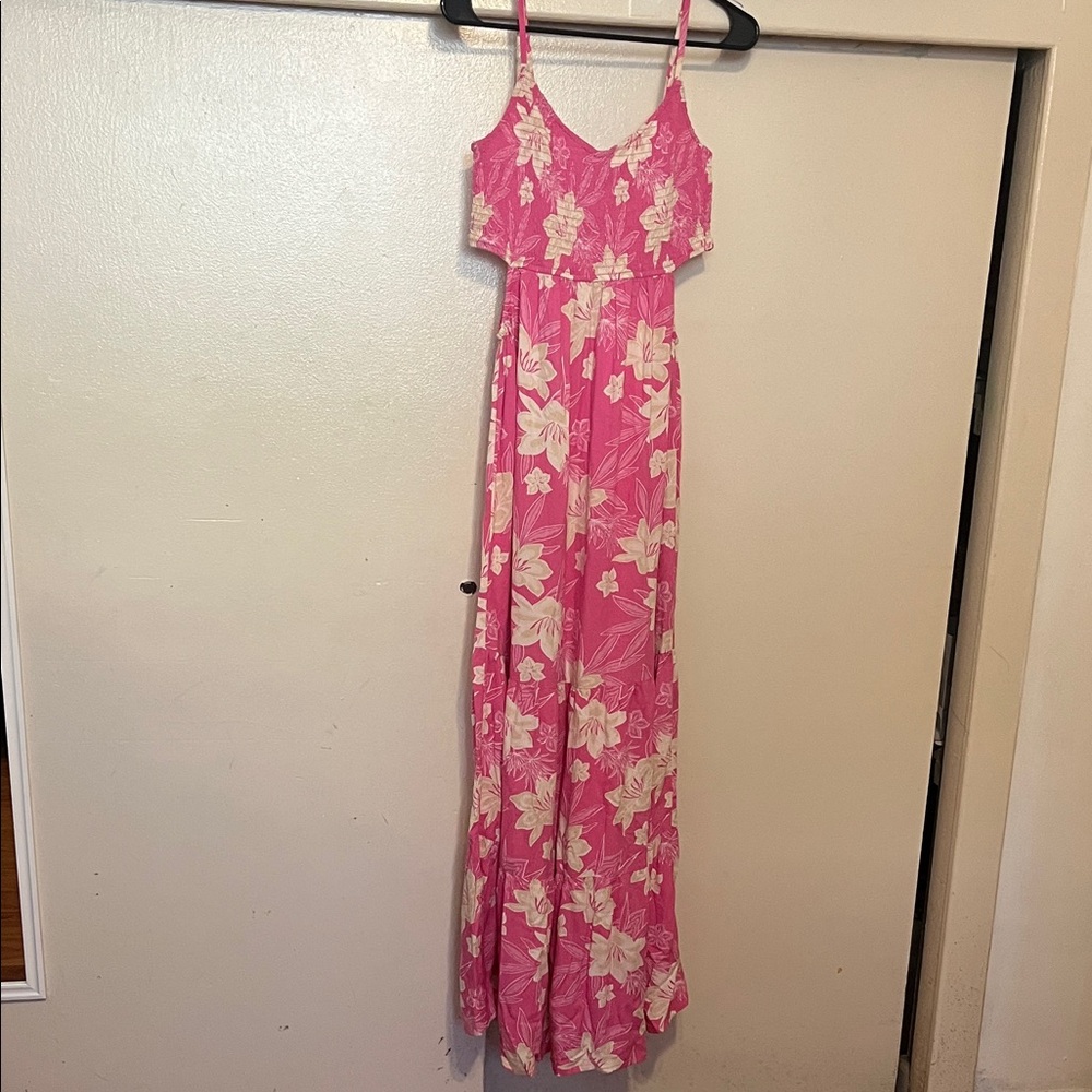 Roxy Pink Floral Maxi Dress with Cream Flower Print